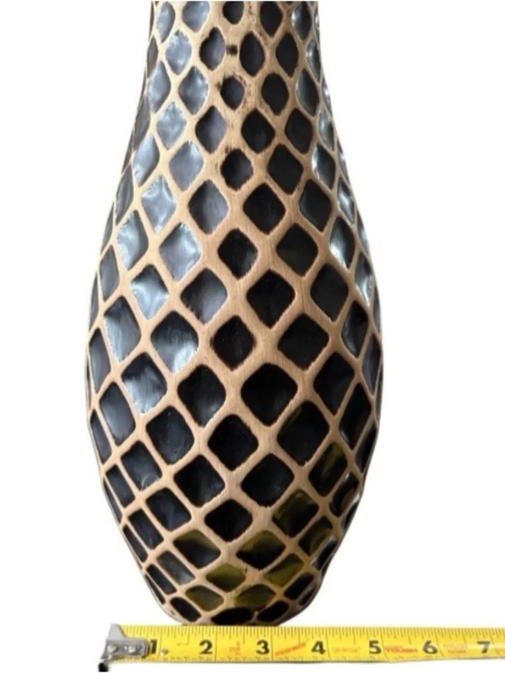 Modern Textured Vase 11” Diamond Pattern Art Pottery Shelf Table Top Art Deco